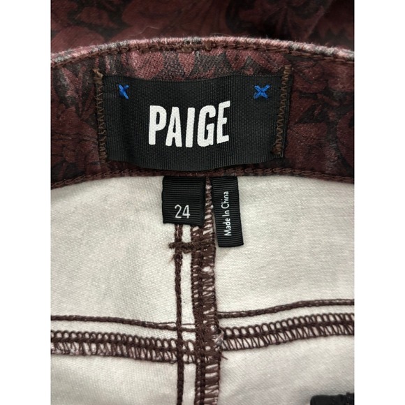 NWT Paige Lou Lou Jeans In Cherrywood Burgundy Paisley Women's Size 24 - Picture 2 of 8